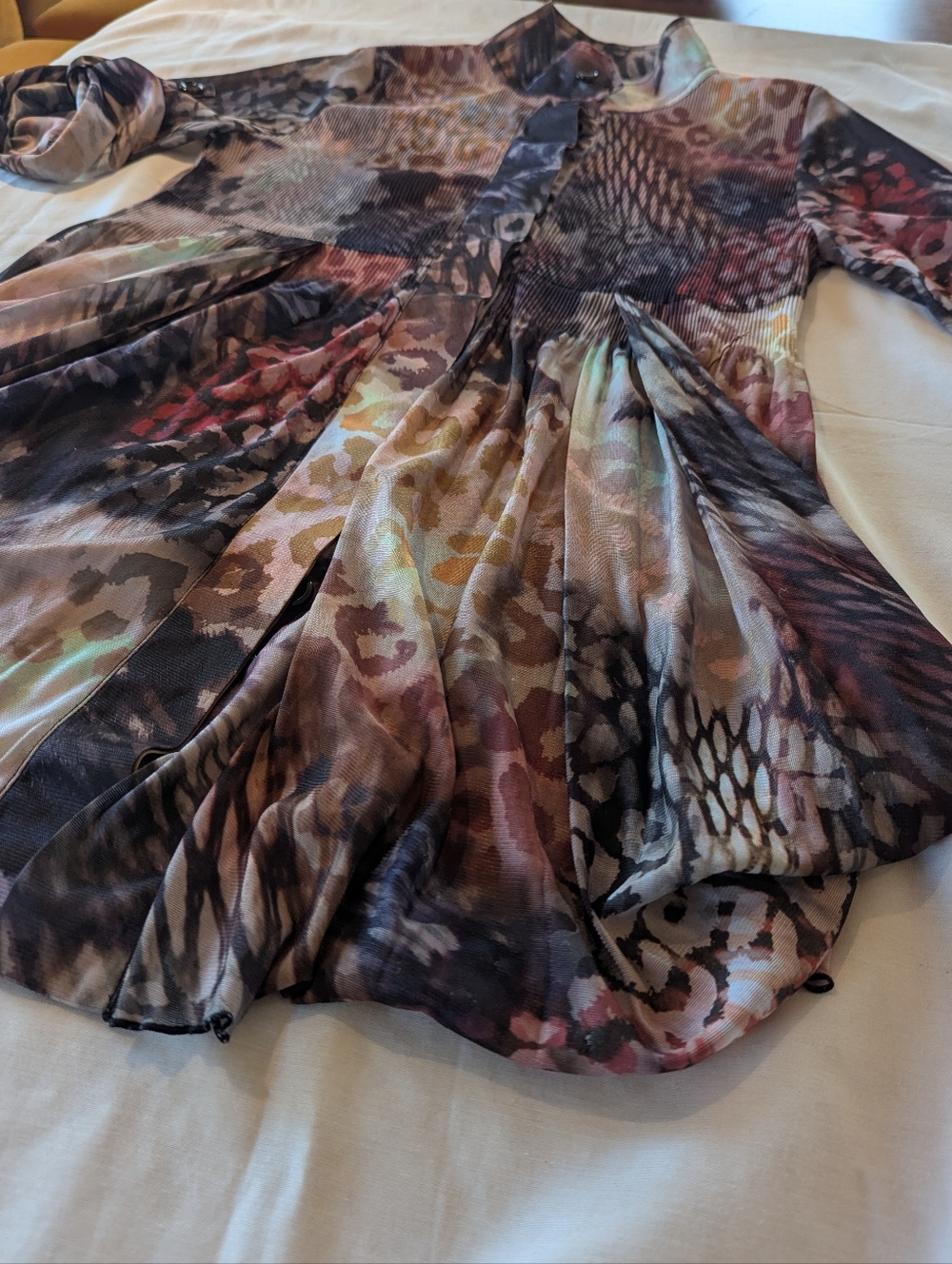 Mixed-Print Flowing Button-Front Tunic in Brown Multi - Picture 7 of 11
